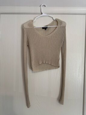 Cotton Candy Beige Ribbed V-Neck Sweater